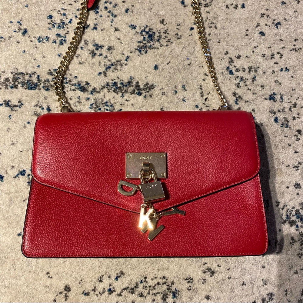 Donna Karan Elissa Small Pebbled Shoulder Bag - Red